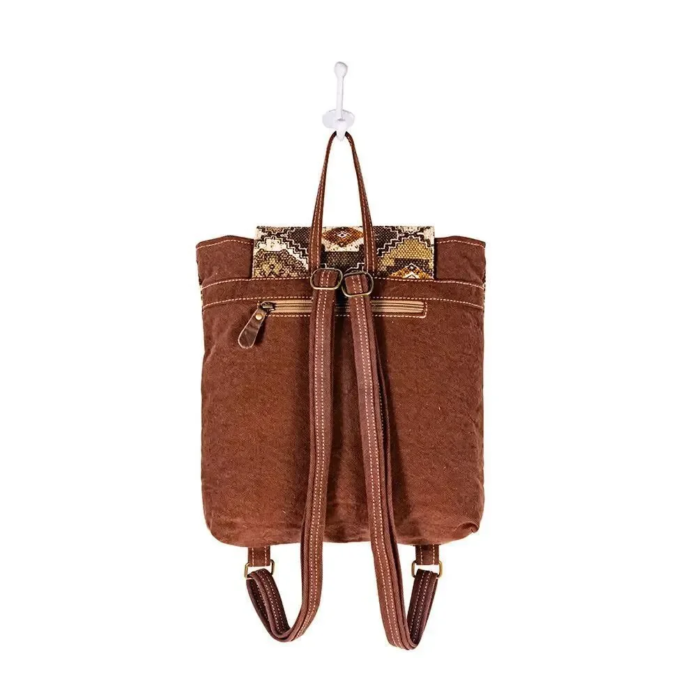 Myra Bag Handmade Ayita Backpack Upcycled Canvas & Cowhide Leather